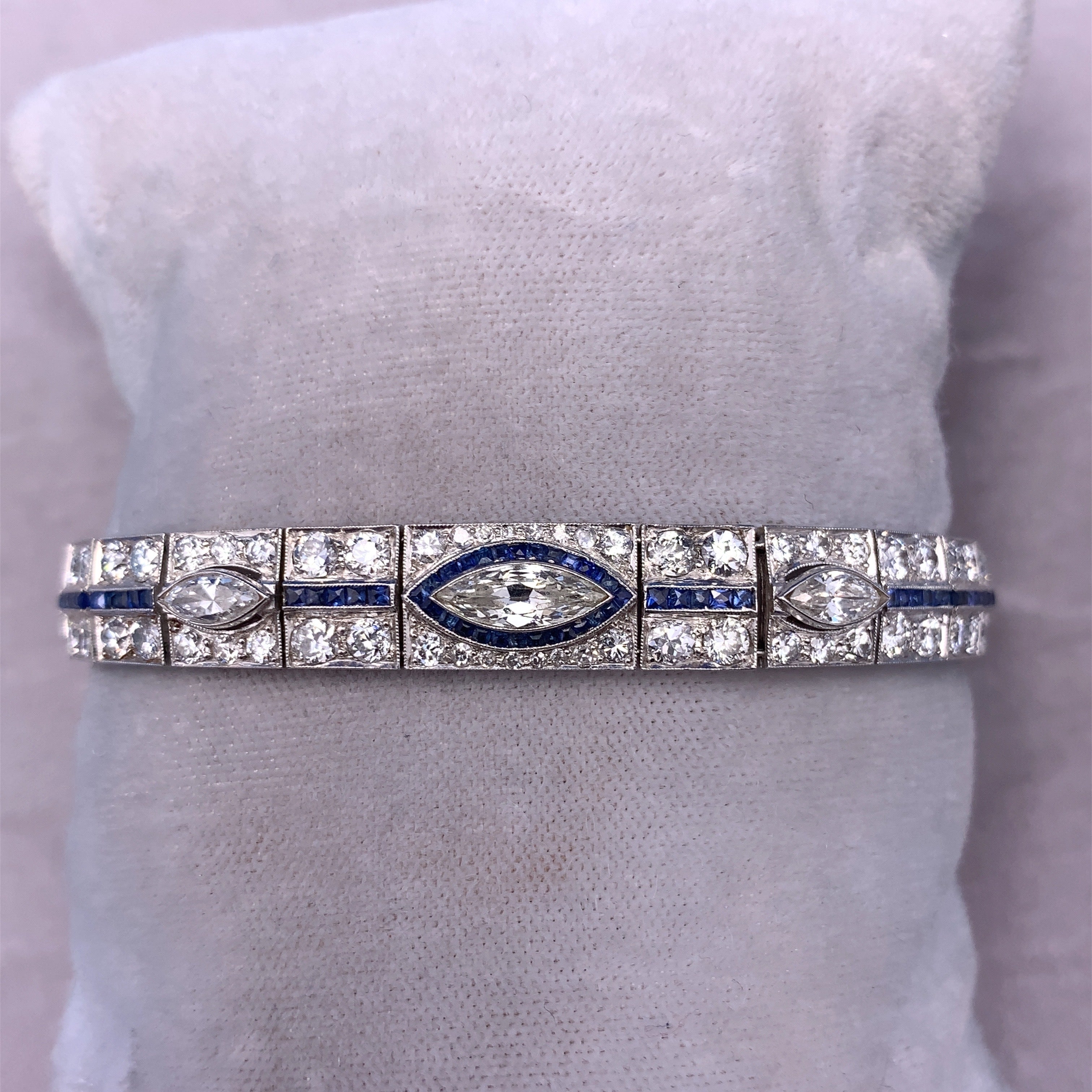 Platinum Art Deco 8.5ct Diamond Bracelet with Synthetic Sapphires '#J4561'