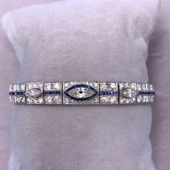 Platinum Art Deco 8.5ct Diamond Bracelet with Synthetic Sapphires '#J4561'