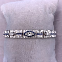 Antique Platinum Art Deco 8.5ct Diamond Bracelet with Synthetic Sapphires '#J4561'