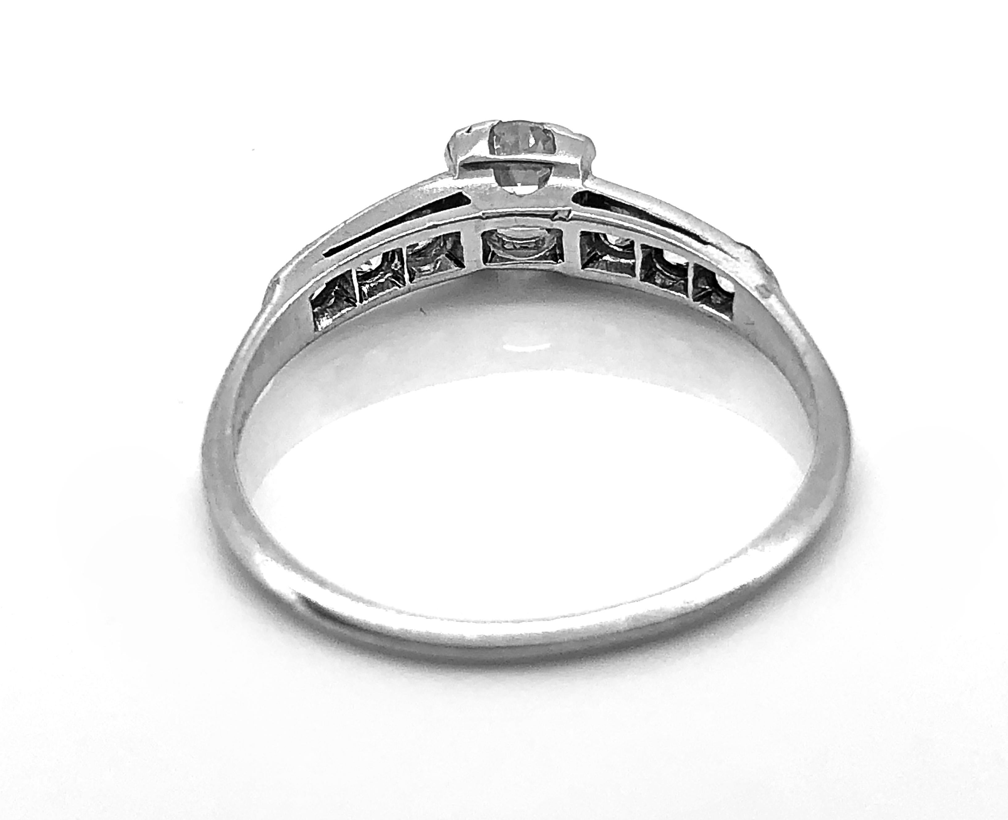 Old European Cut Platinum Art Deco Antique Engagement Ring .50 Carat Diamond For Sale