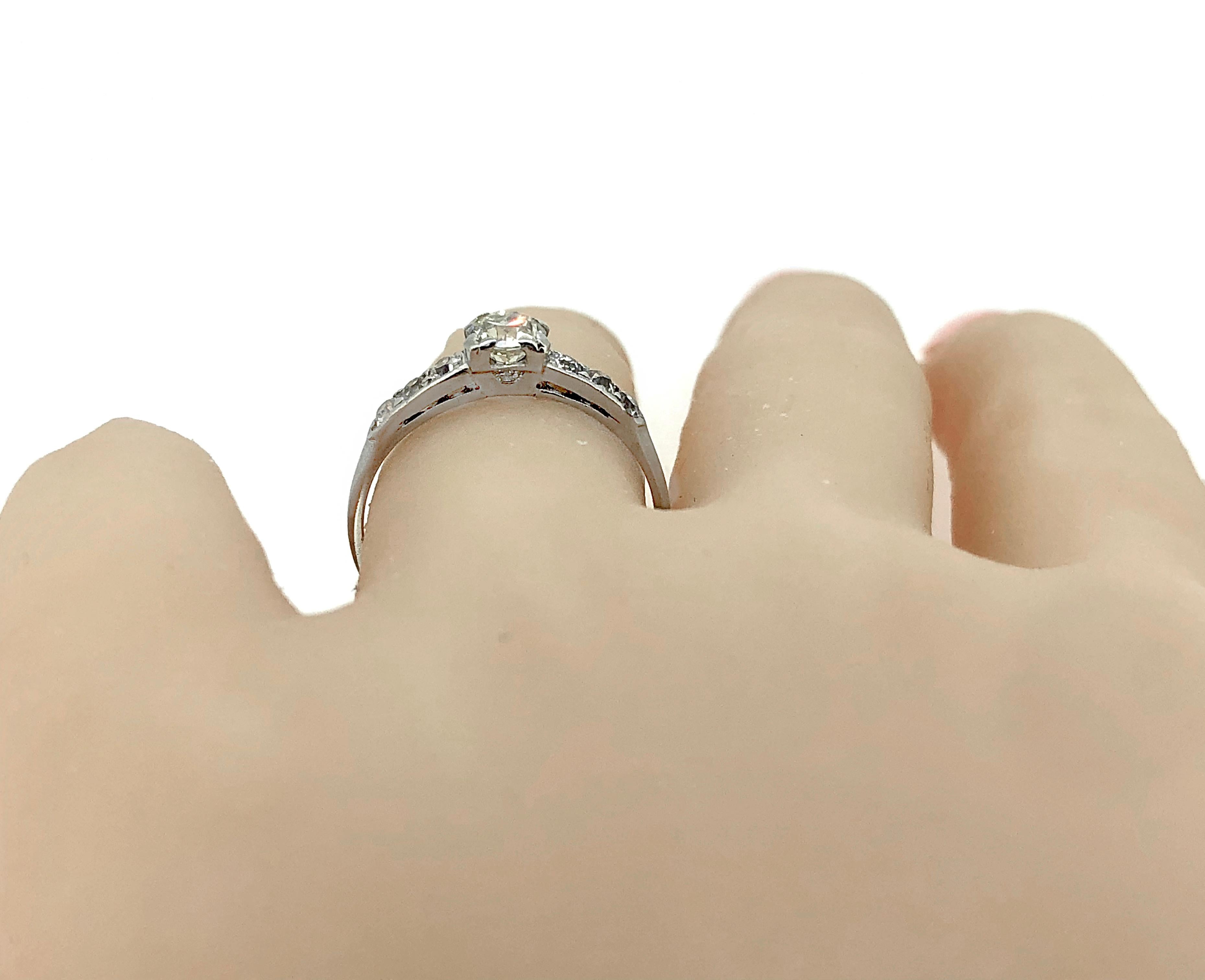 Women's Platinum Art Deco Antique Engagement Ring .50 Carat Diamond For Sale
