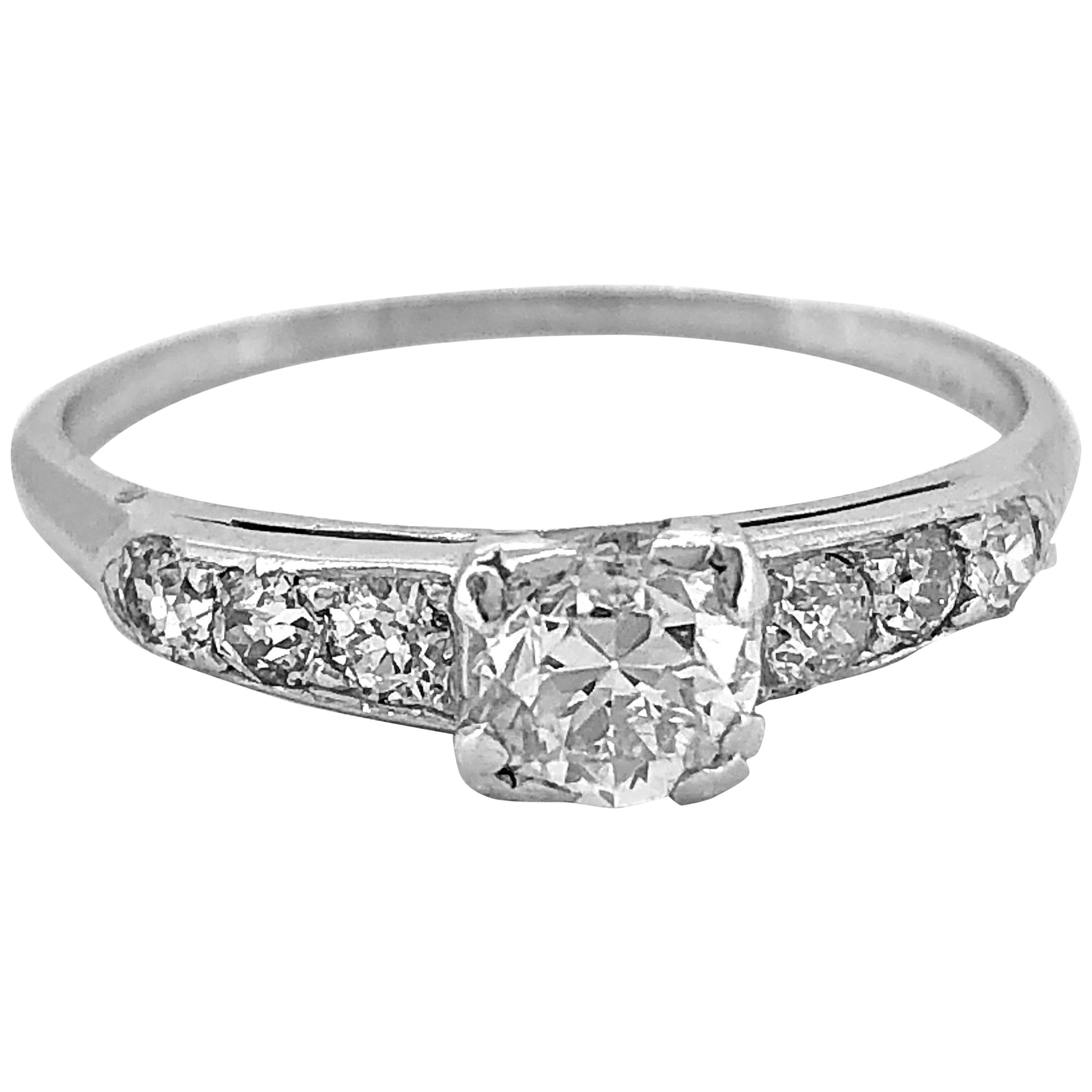 Platinum Art Deco Antique Engagement Ring .50 Carat Diamond For Sale