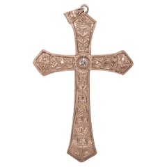Croix Art déco ancienne en platine avec diamant taille unique