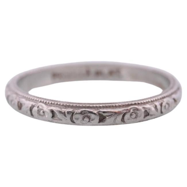 PLATINUM Art Deco Blossom Flower Engraved PRISCILLA Band. Flower Blossom