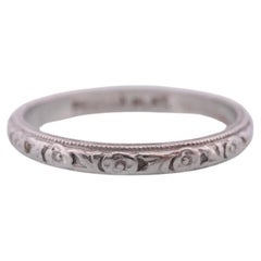 PLATINUM Art Deco Blossom Flower Engraved PRISCILLA Band. Flower Blossom
