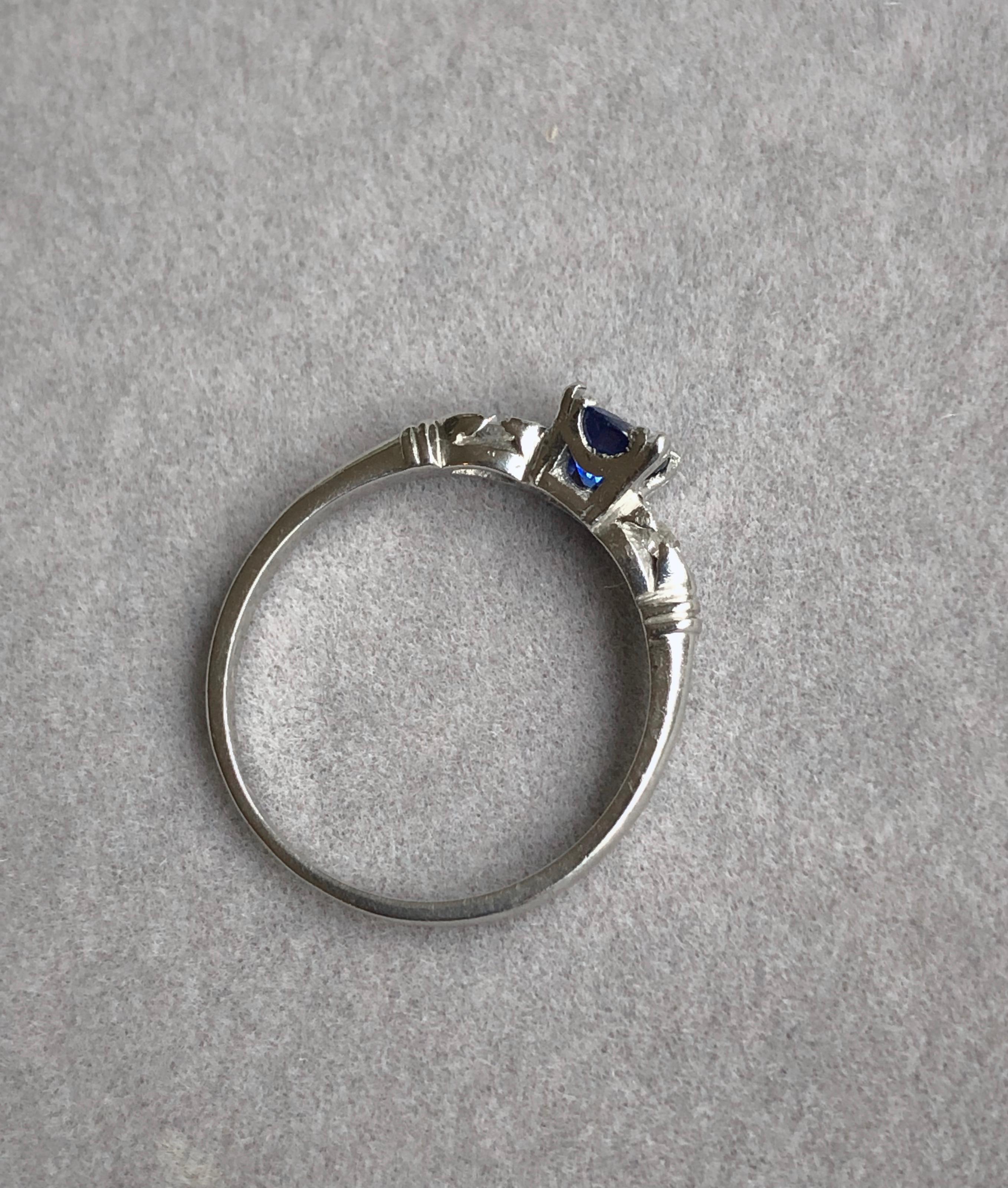 Platinum Art Deco Blue Sapphire Diamond Engagement Ring 6