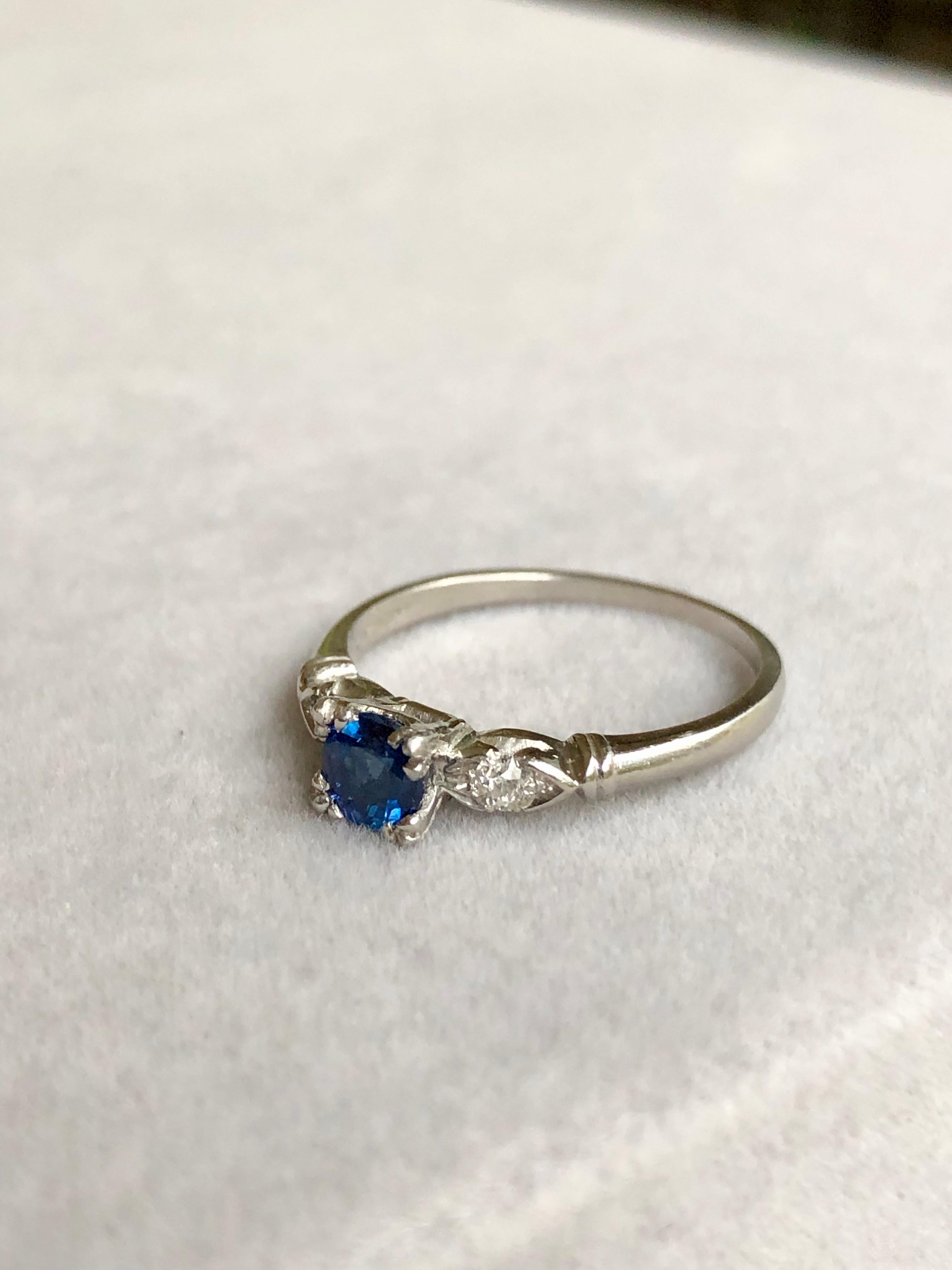 Platinum Art Deco Blue Sapphire Diamond Engagement Ring 1