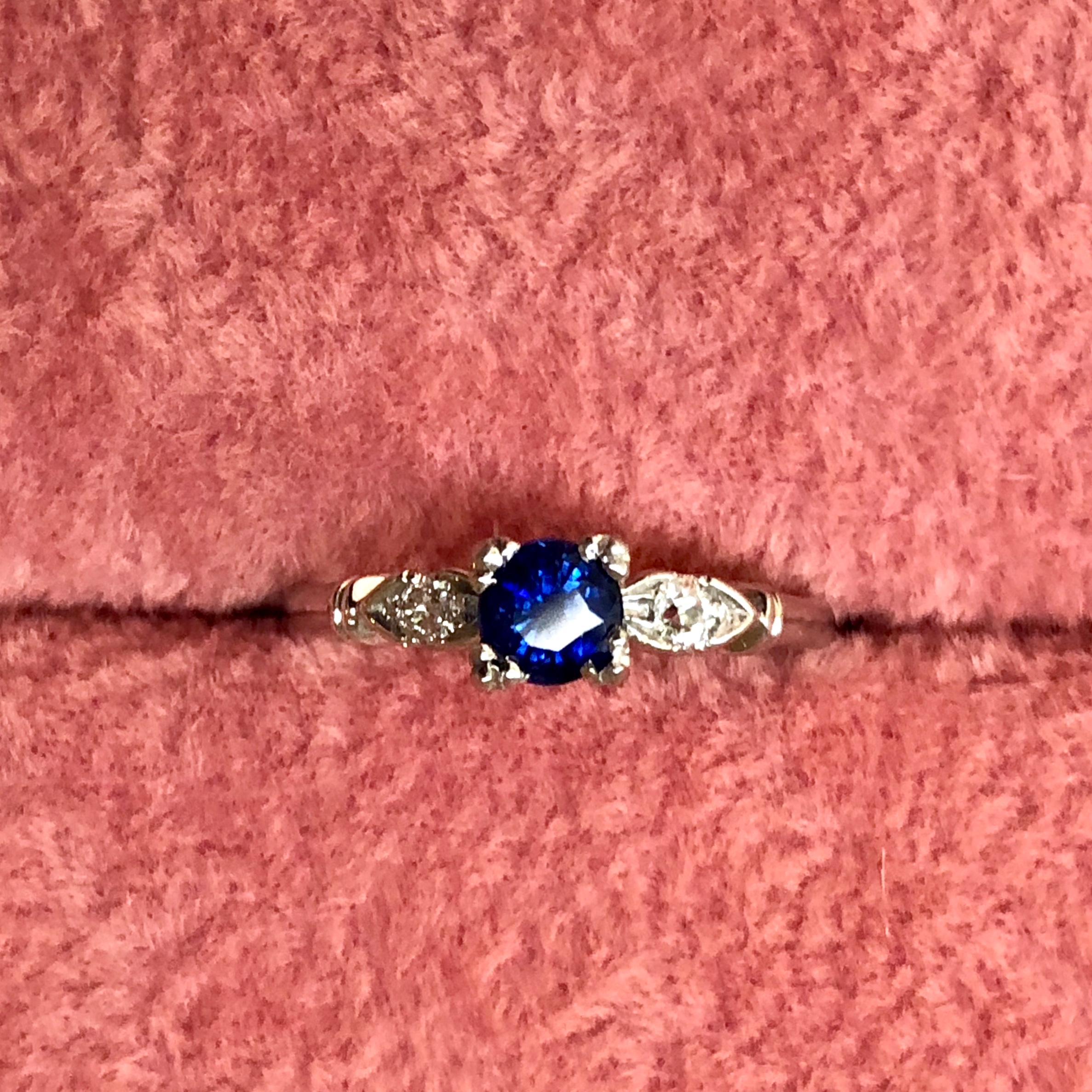 Platinum Art Deco Blue Sapphire Diamond Engagement Ring 2