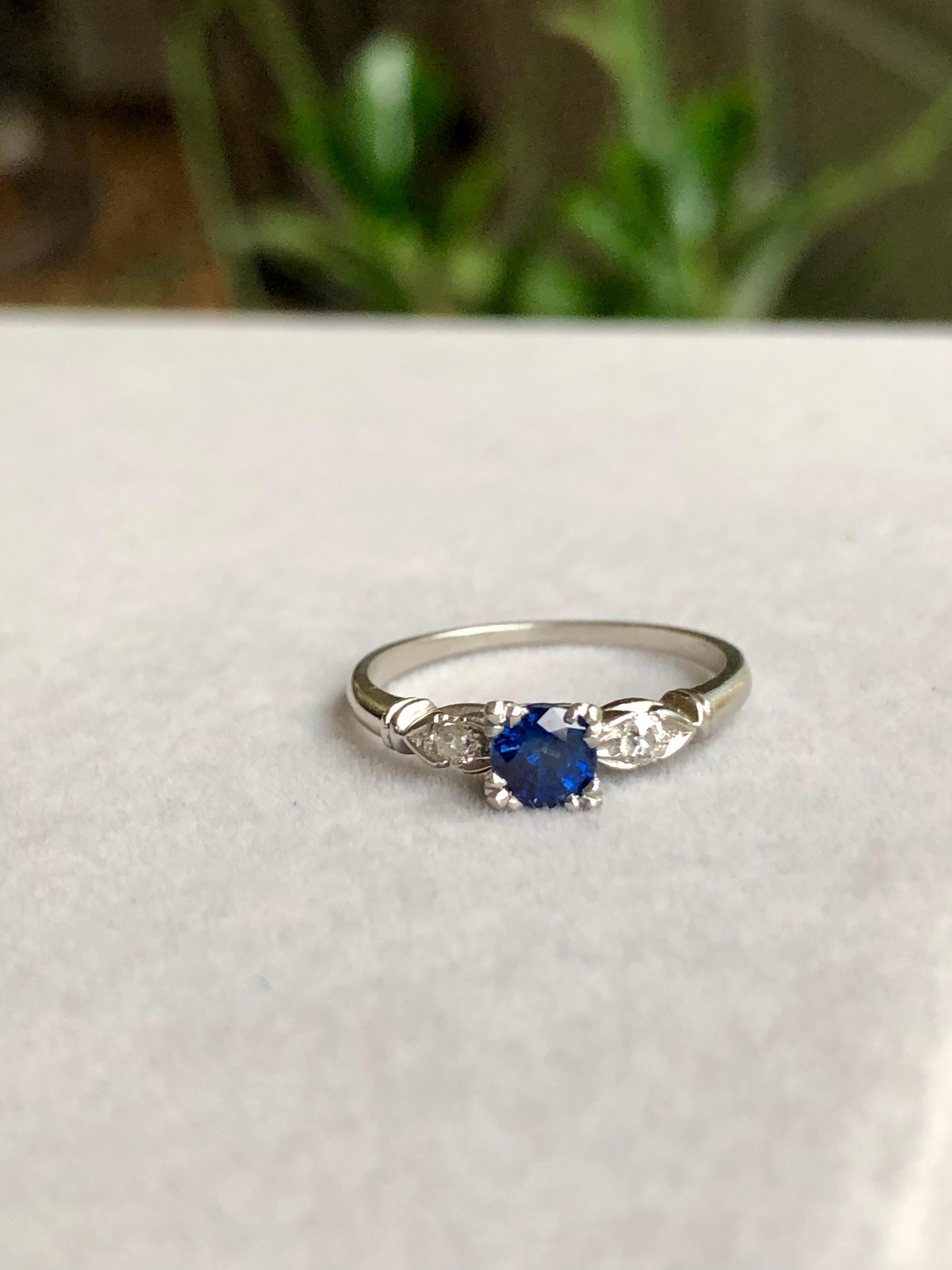 Platinum Art Deco Blue Sapphire Diamond Engagement Ring 3