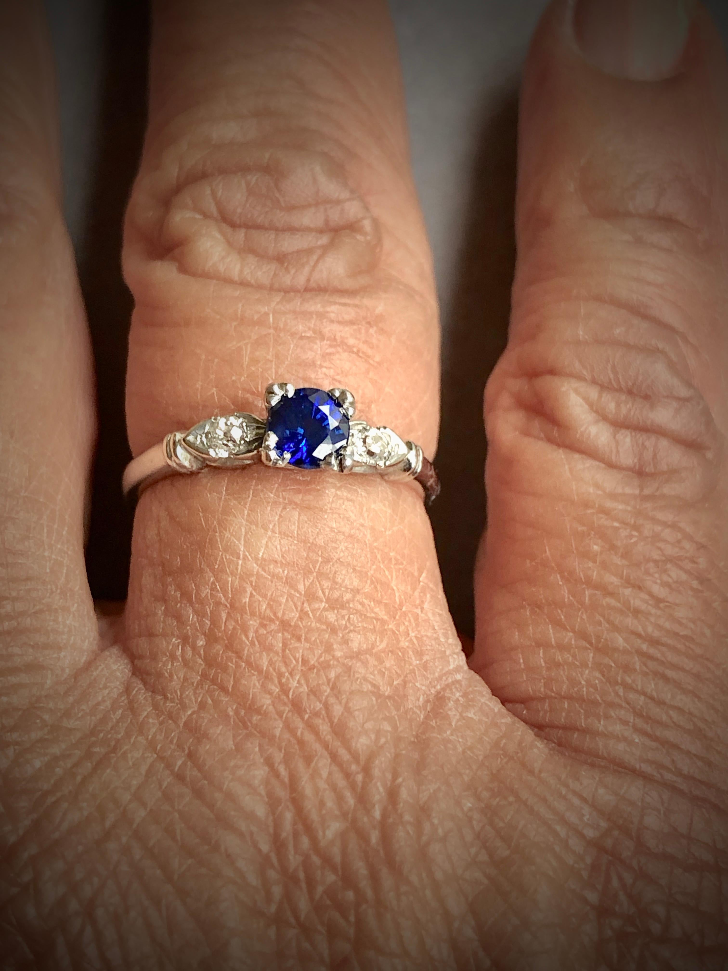 Platinum Art Deco Blue Sapphire Diamond Engagement Ring 4