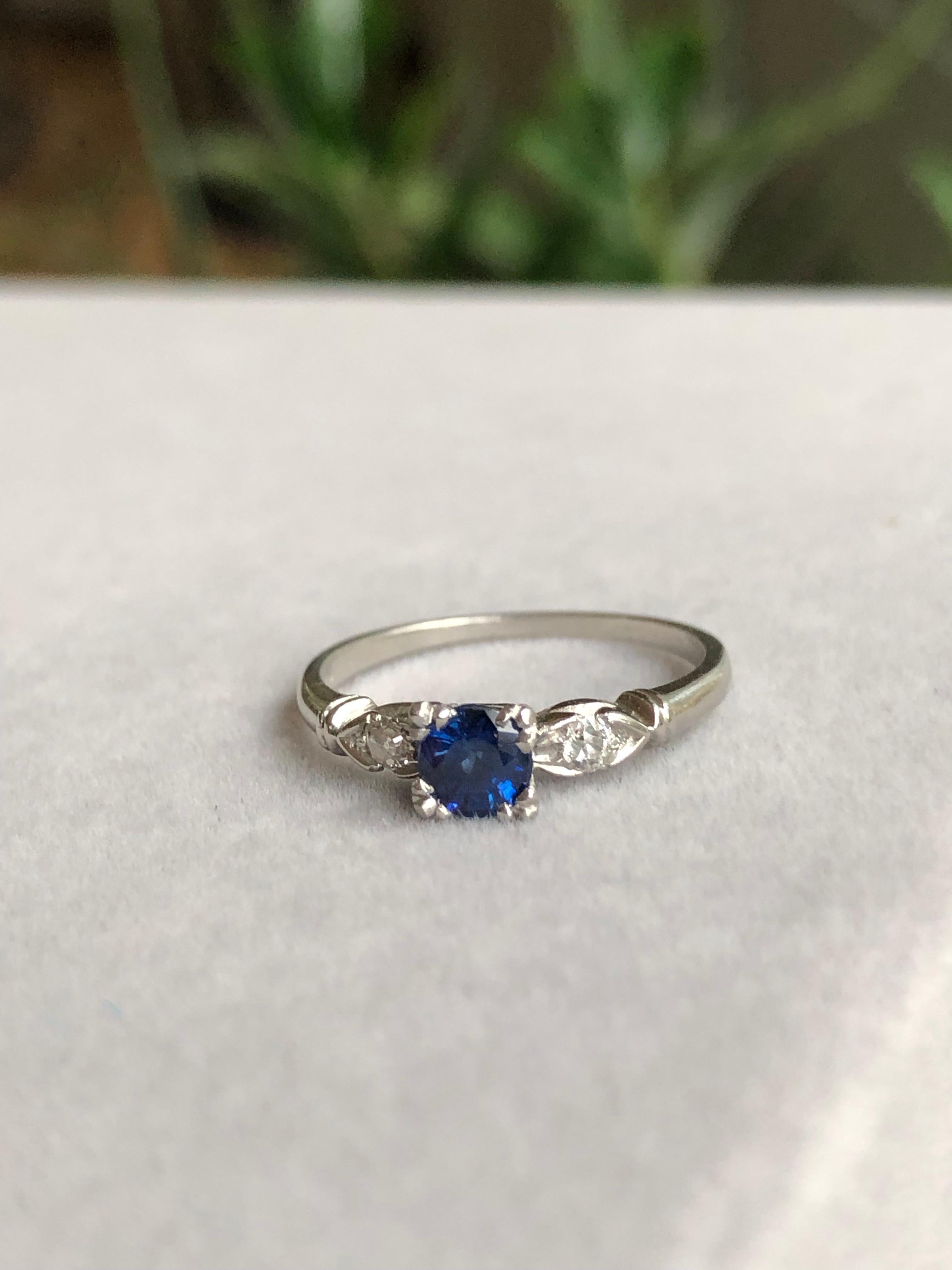 Platinum Art Deco Blue Sapphire Diamond Engagement Ring 5