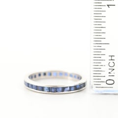 Platinum Art Deco Blue Sapphire Vintage Eternity Band Stackable Ring