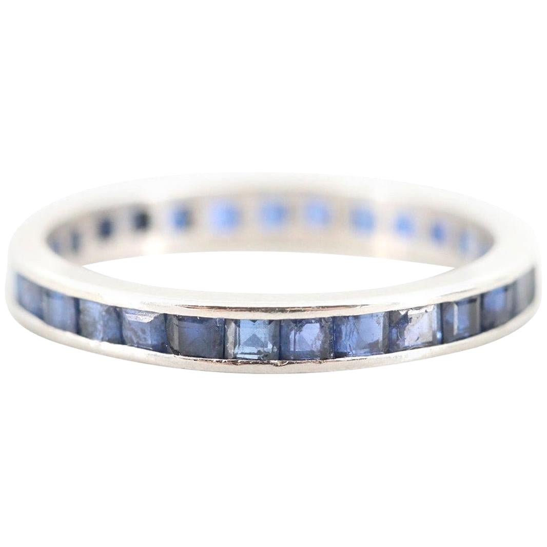 Platinum Art Deco Blue Sapphire Vintage Eternity Band Stackable Ring