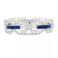 Platinum Art Déco Bracelet, Diamonds, Sapphires