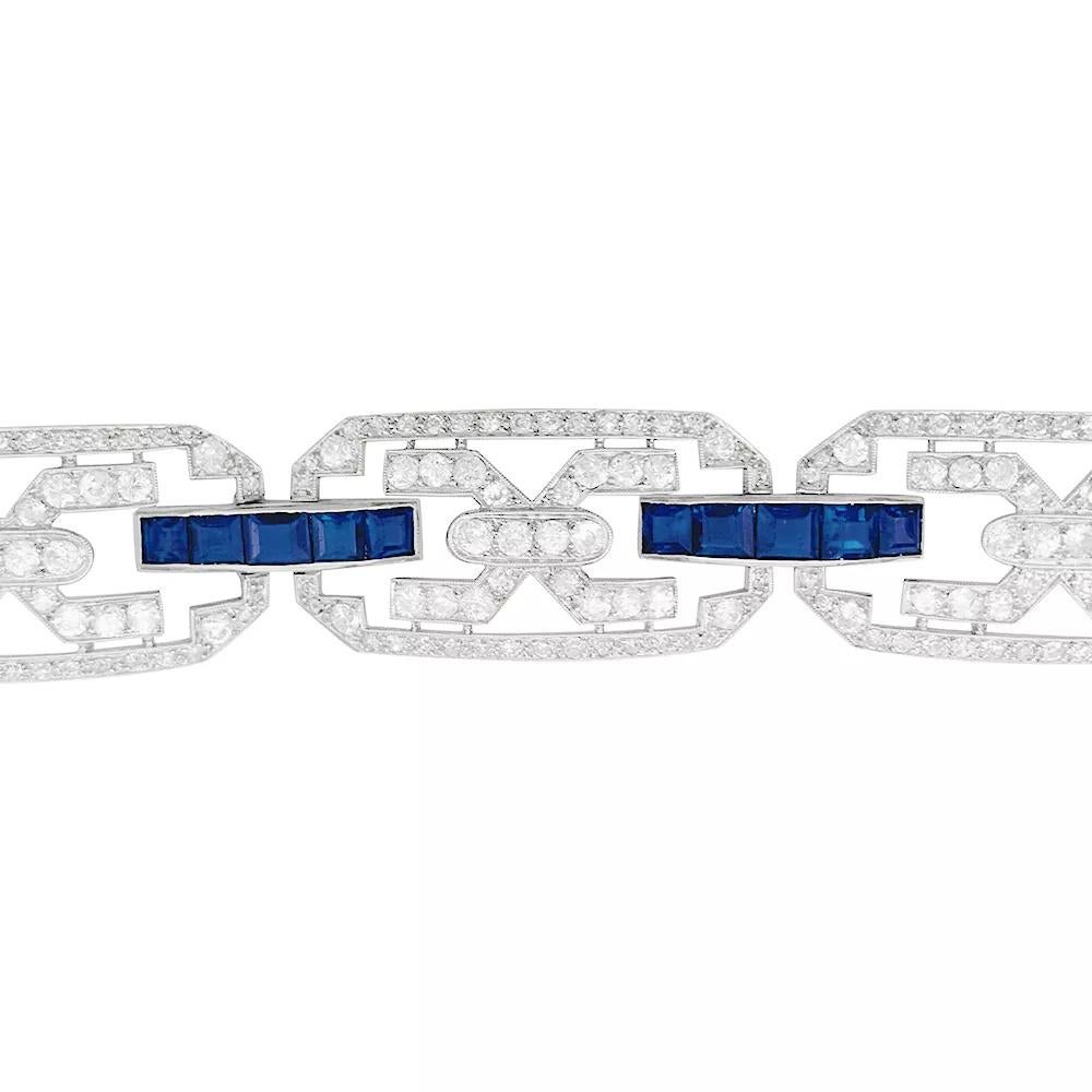Art Deco Platinum Art Déco Bracelet, Diamonds, Sapphires For Sale
