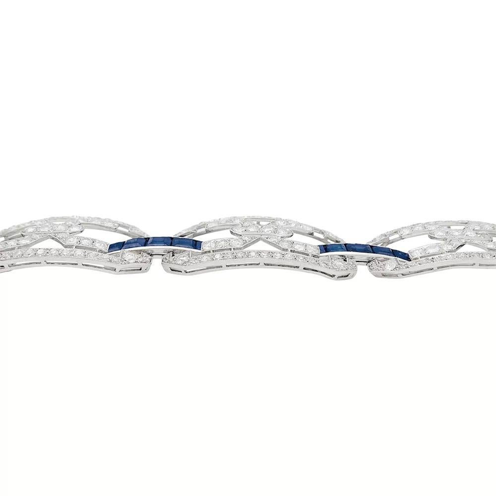 Platinum Art Déco Bracelet, Diamonds, Sapphires In Good Condition For Sale In Paris, IDF