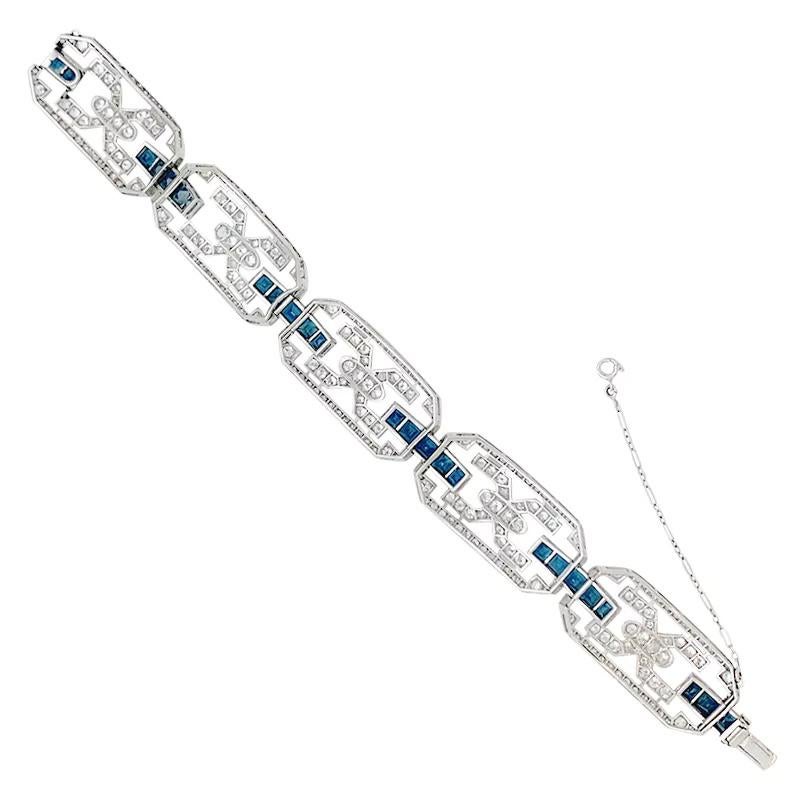 Platinum Art Déco Bracelet, Diamonds, Sapphires For Sale 1