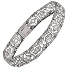 Platinum Art Deco Bracelet Featuring 5.5 Carat of Rose and Old Mine Cut Diamonds