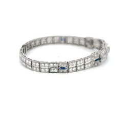 Platinum Art-Deco Bracelet with 4.70ct Diamonds & Sapphire Accents