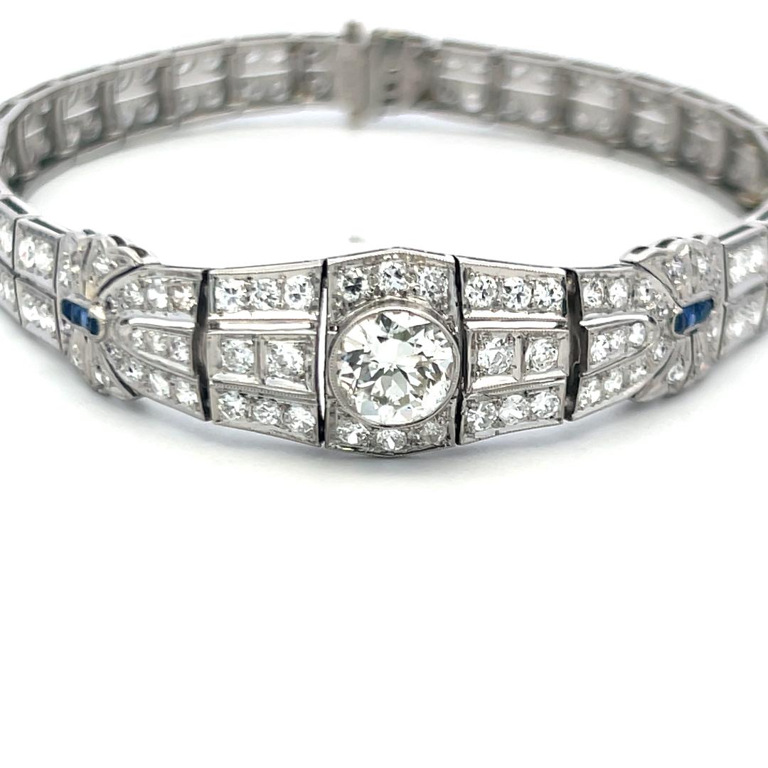 De las mujeres Pulsera Art-Deco de platino con diamantes de 4,70 ct y detalles de zafiro en venta