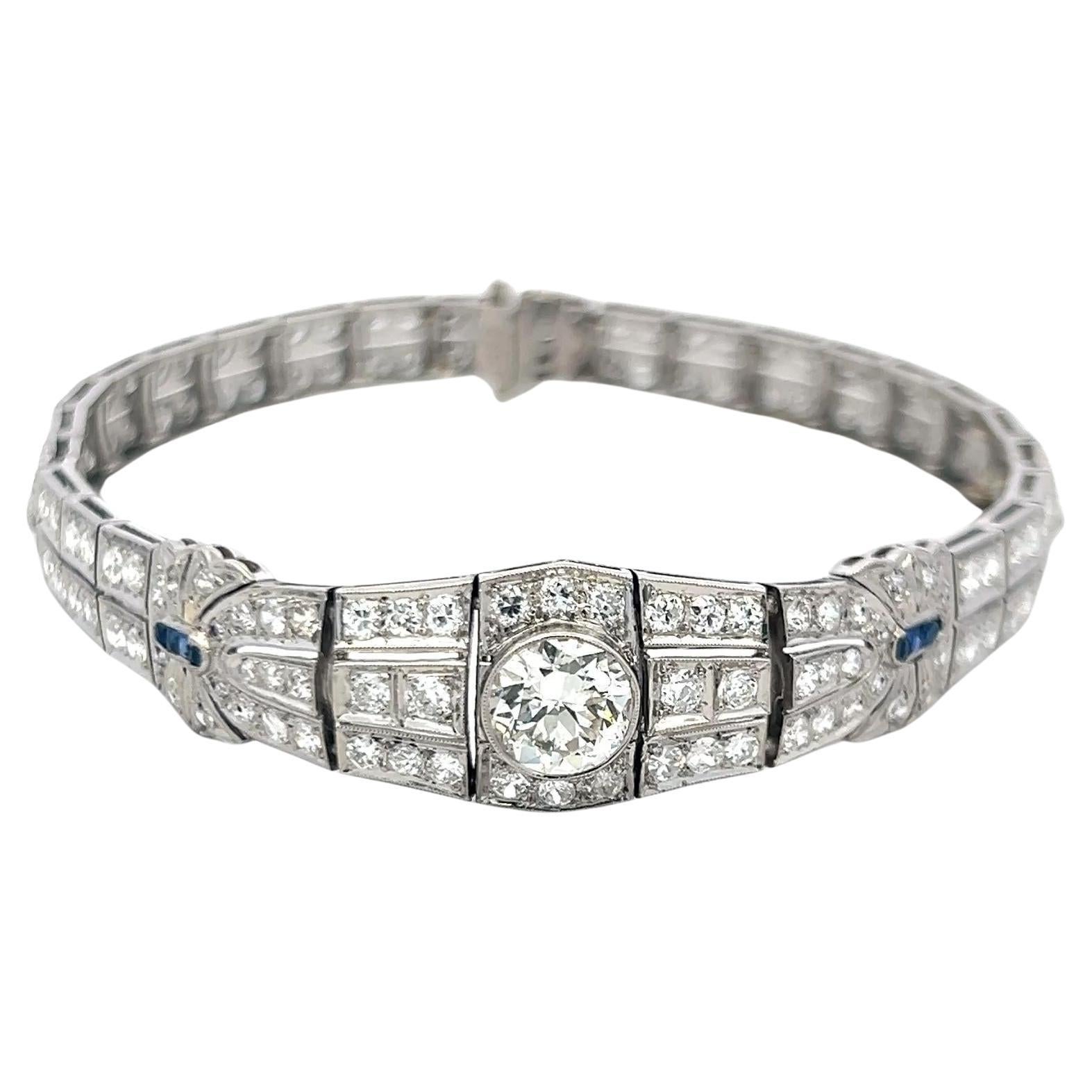 Bracelet Art-Déco en platine avec 4,70ct de diamants et saphirs