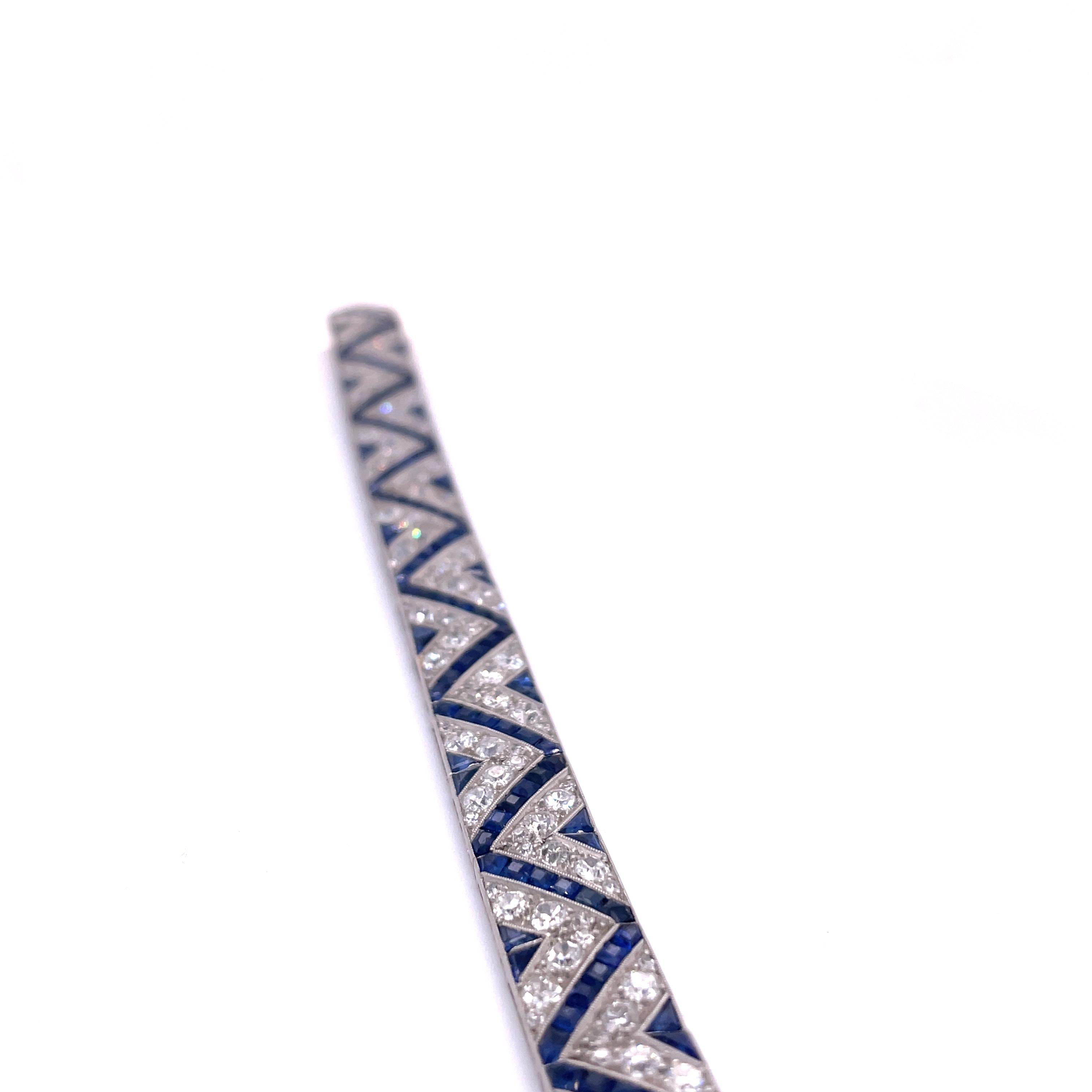 Platin-Art-déco-Armband aus Platin mit Saphiren und Diamanten im Altschliff im Zustand „Hervorragend“ im Angebot in Atlanta, GA