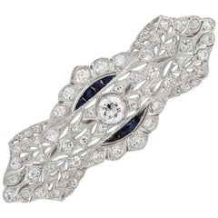 Platinum Art Deco Brooch 2.50ct Diamonds Calibre-Cut Sapphires, circa 1925