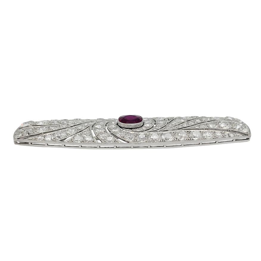  Broche Art déco en platine, rubis et diamants Unisexe 