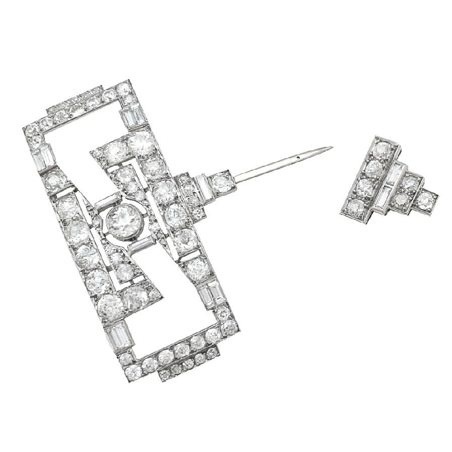 Platinum Art Deco Brooch Set with Diamonds 1