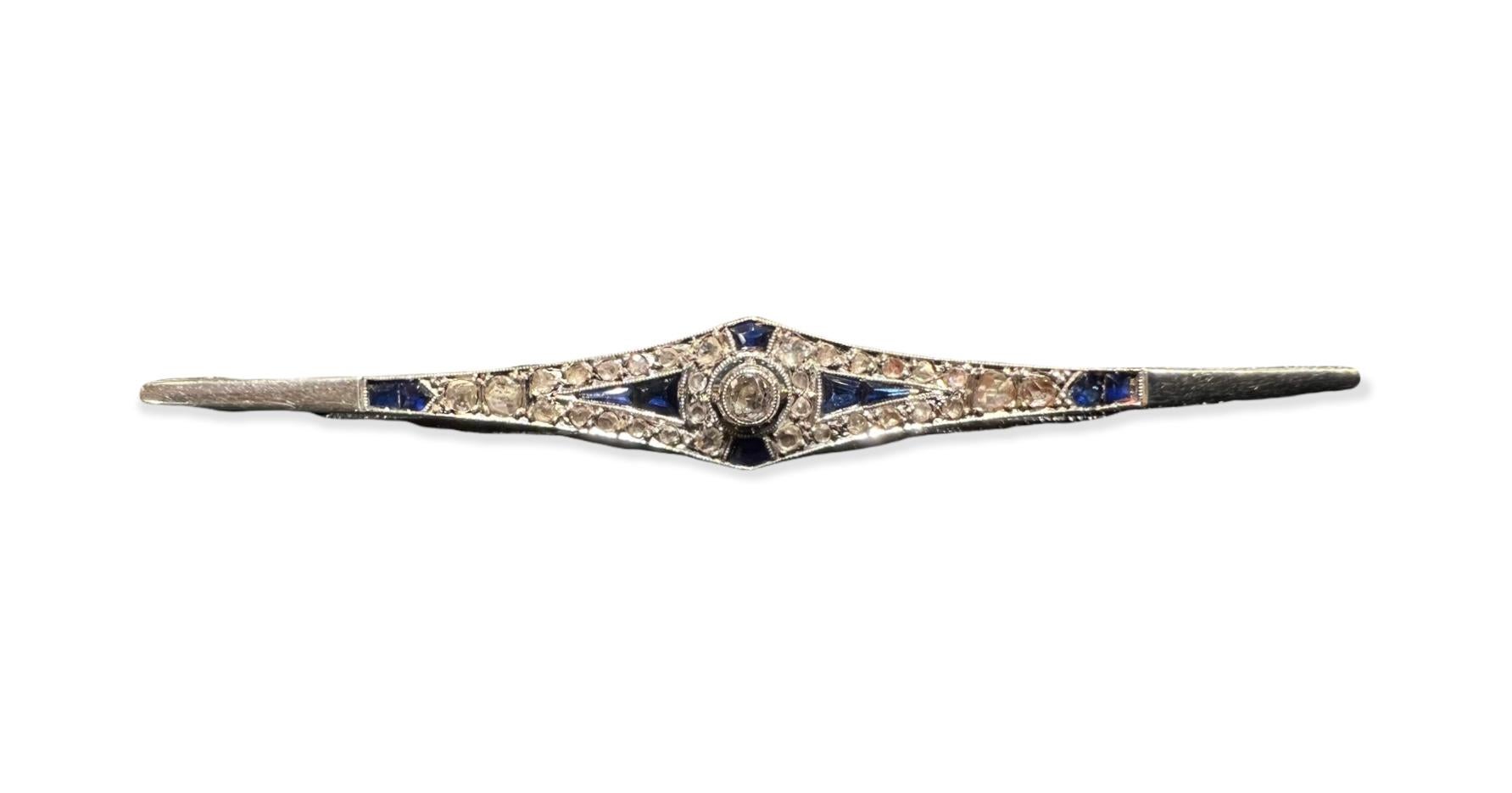  Broche Art déco sertie de saphirs et de diamants taille ancienne Unisexe 