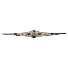 Platinum Art Deco Brooch Set with Sapphires and Old Cut Diamonds