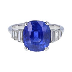 Platinum Art Deco Certificated 8.00 Carat Natural Ceyon Blue Sapphire Diamond Co