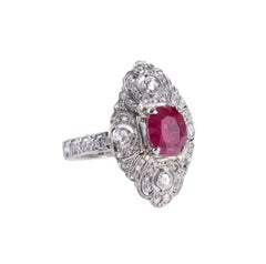 Platinum Art Deco Certified 1.50 Carat No Heat Ruby Diamond Ring