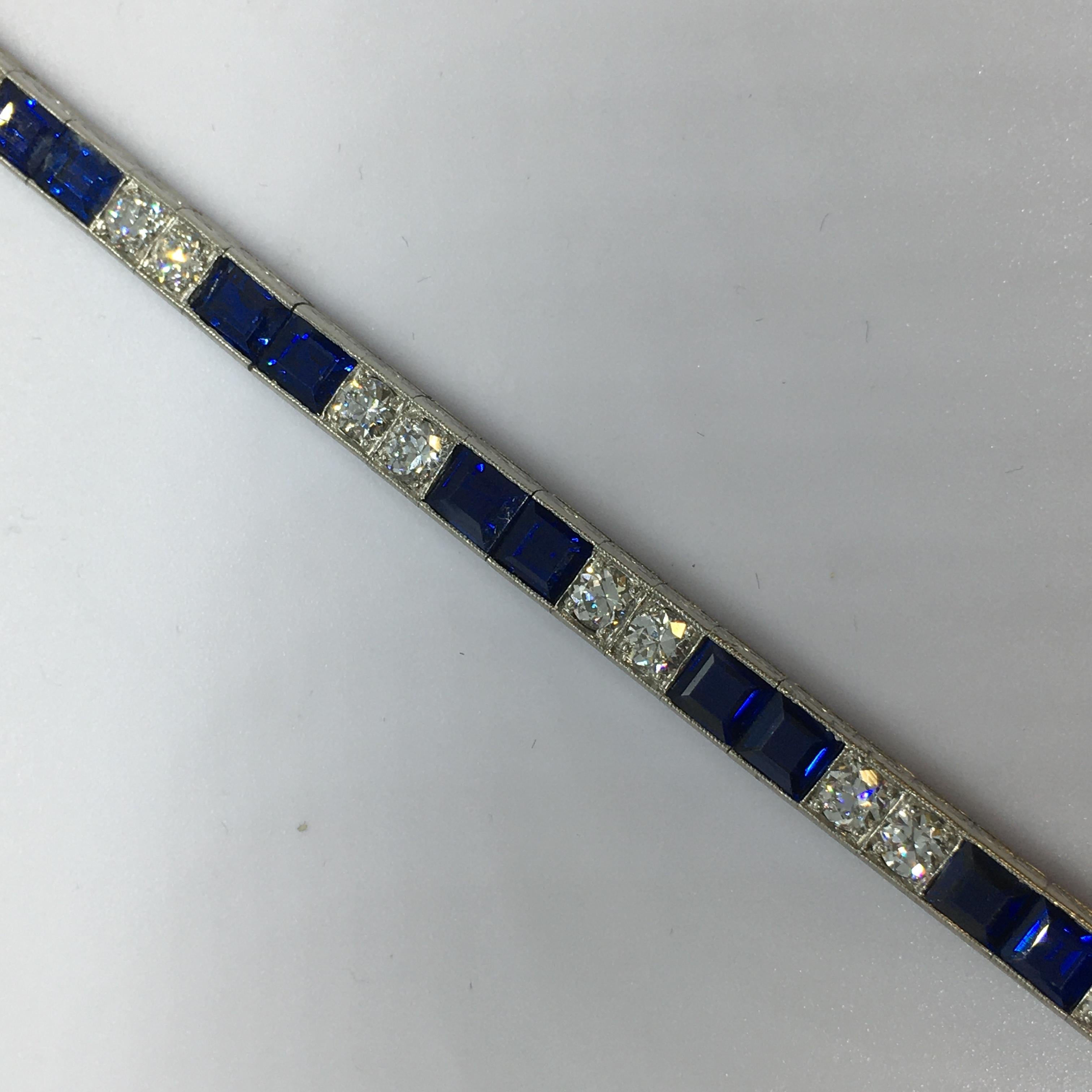 Platinum Art Deco circa 1920s Tiffany & Co Natural Sapphire Diamond Bracelet In Good Condition For Sale In Santa Monica, CA