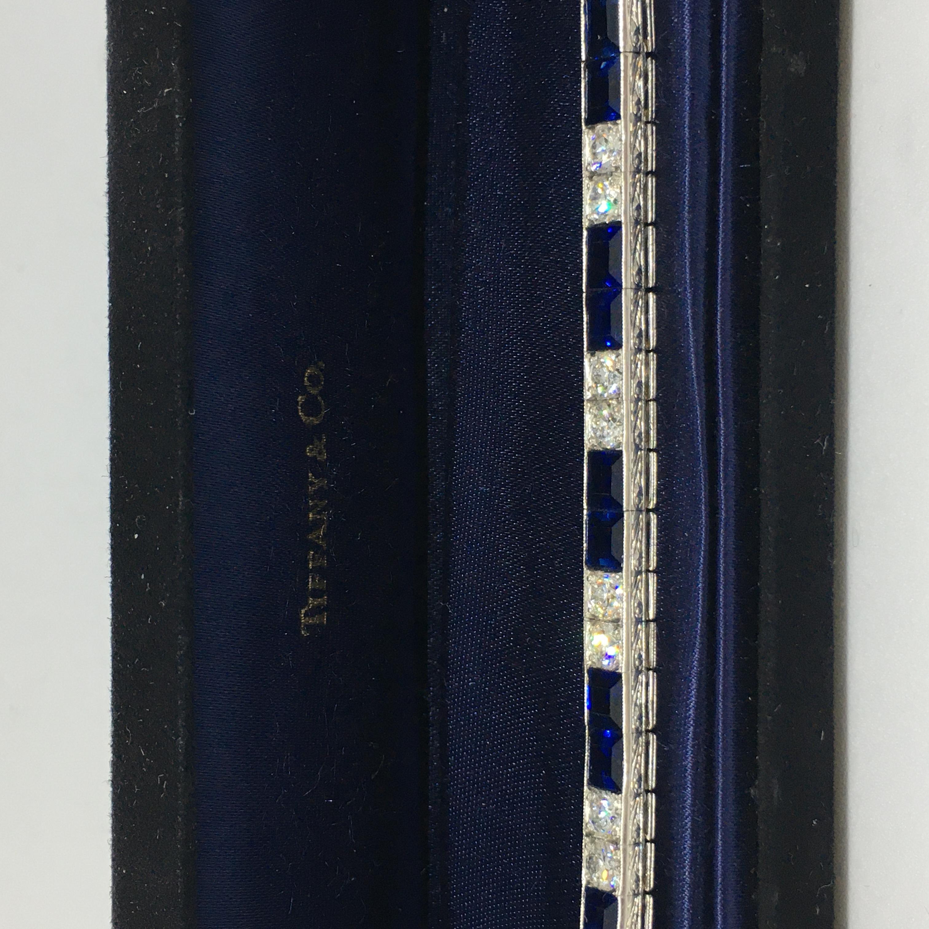 Platin Art Deco circa 1920er Tiffany & Co Natürlicher Saphir Diamant Armband im Angebot 1
