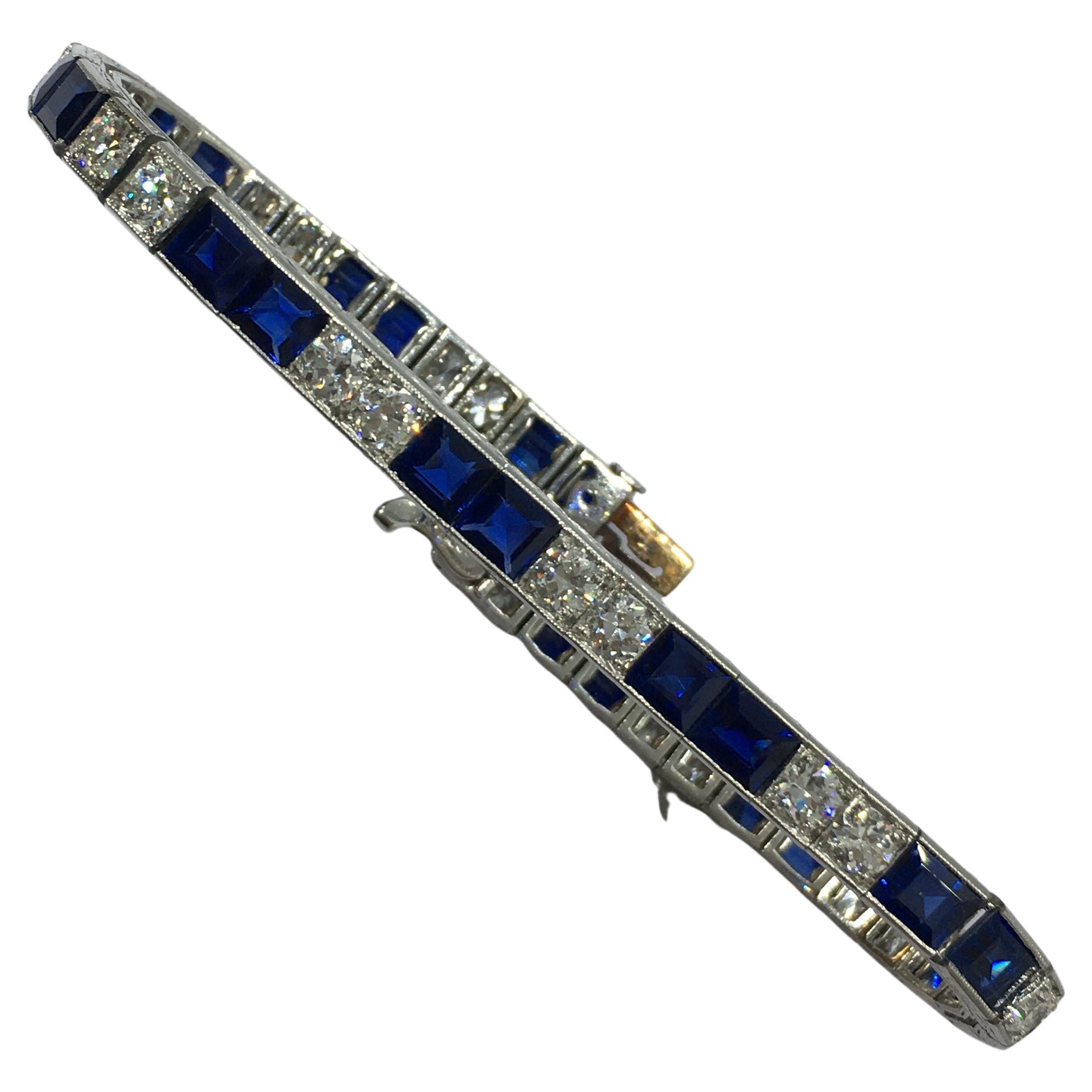 Platinum Art Deco circa 1920s Tiffany & Co Natural Sapphire Diamond Bracelet