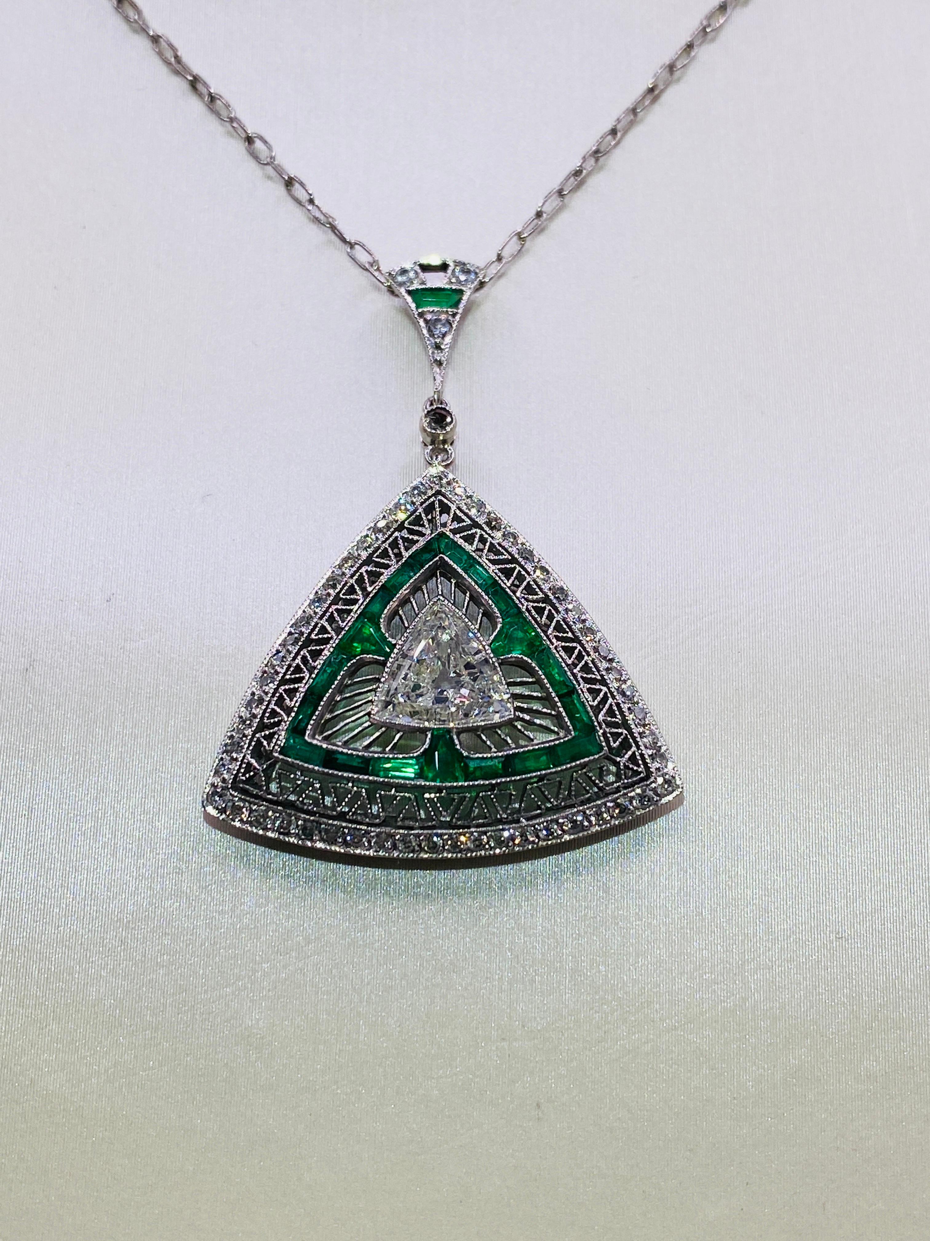Platinum Art Deco Diamond and Emerald Necklace 1