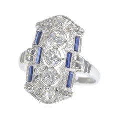 Platinum Art Deco Diamond and Sapphire Engagement Ring, 1920s