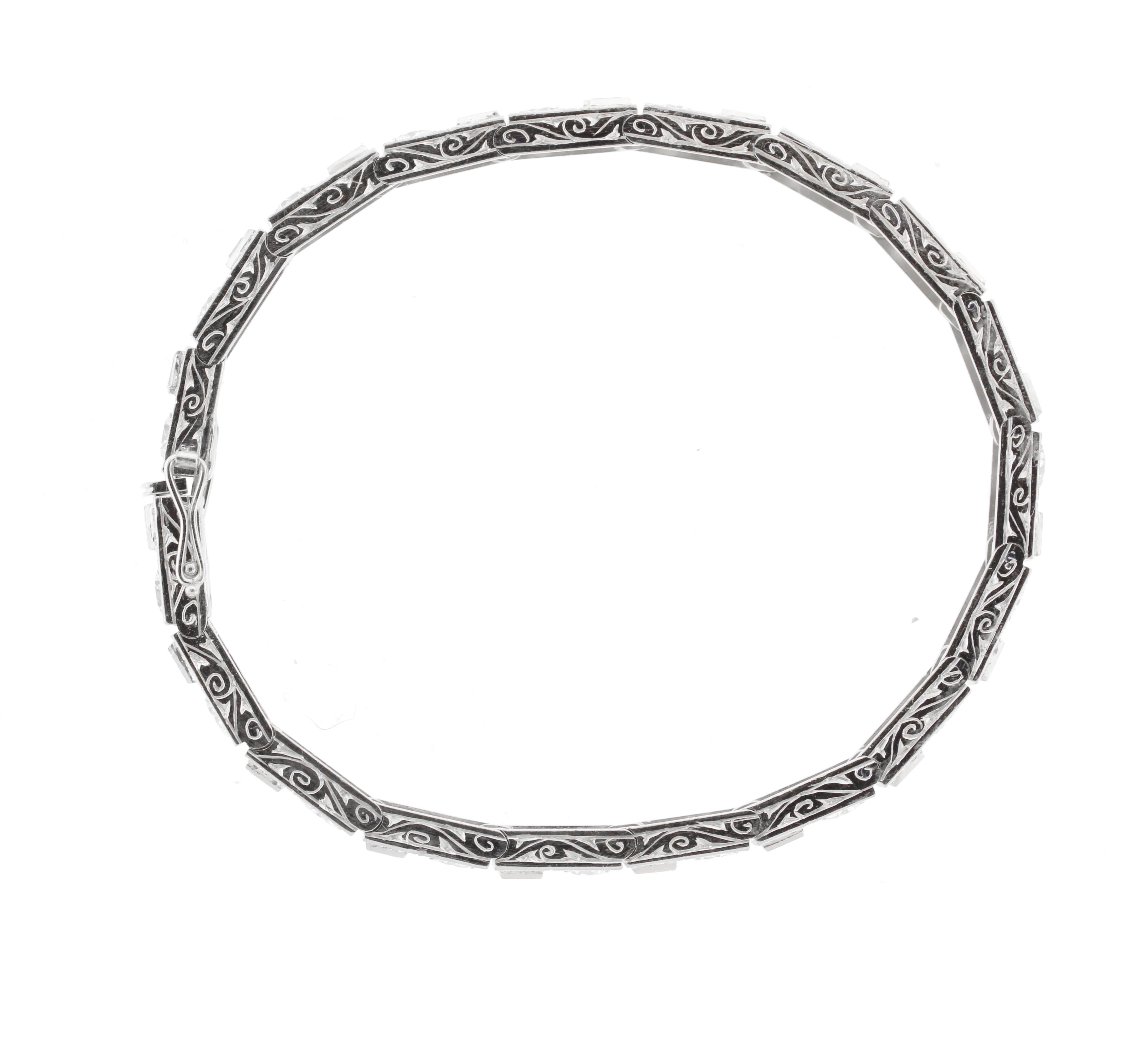 Old European Cut Platinum Art Deco Diamond Bracelet For Sale