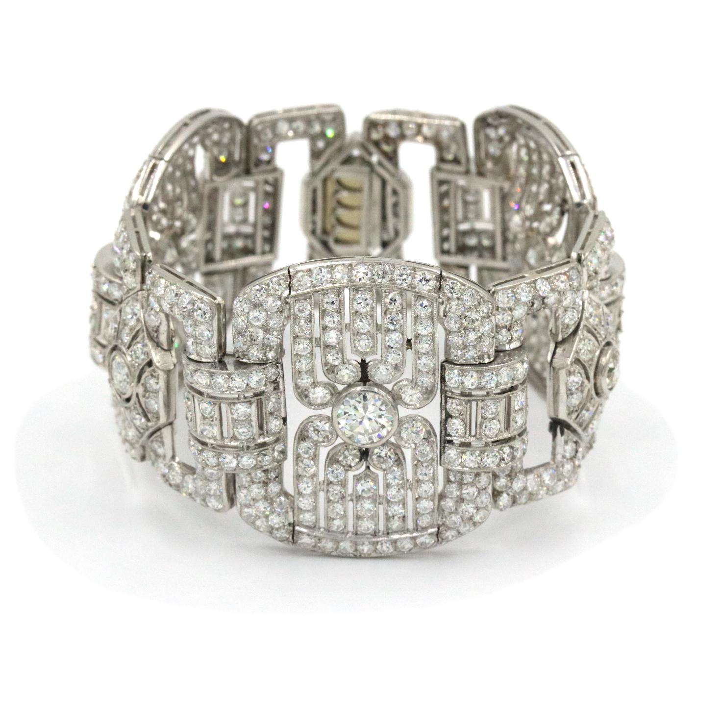 Women's Platinum Art Deco Diamond Bracelet with 37.50 Ctw of Diamonds For Sale