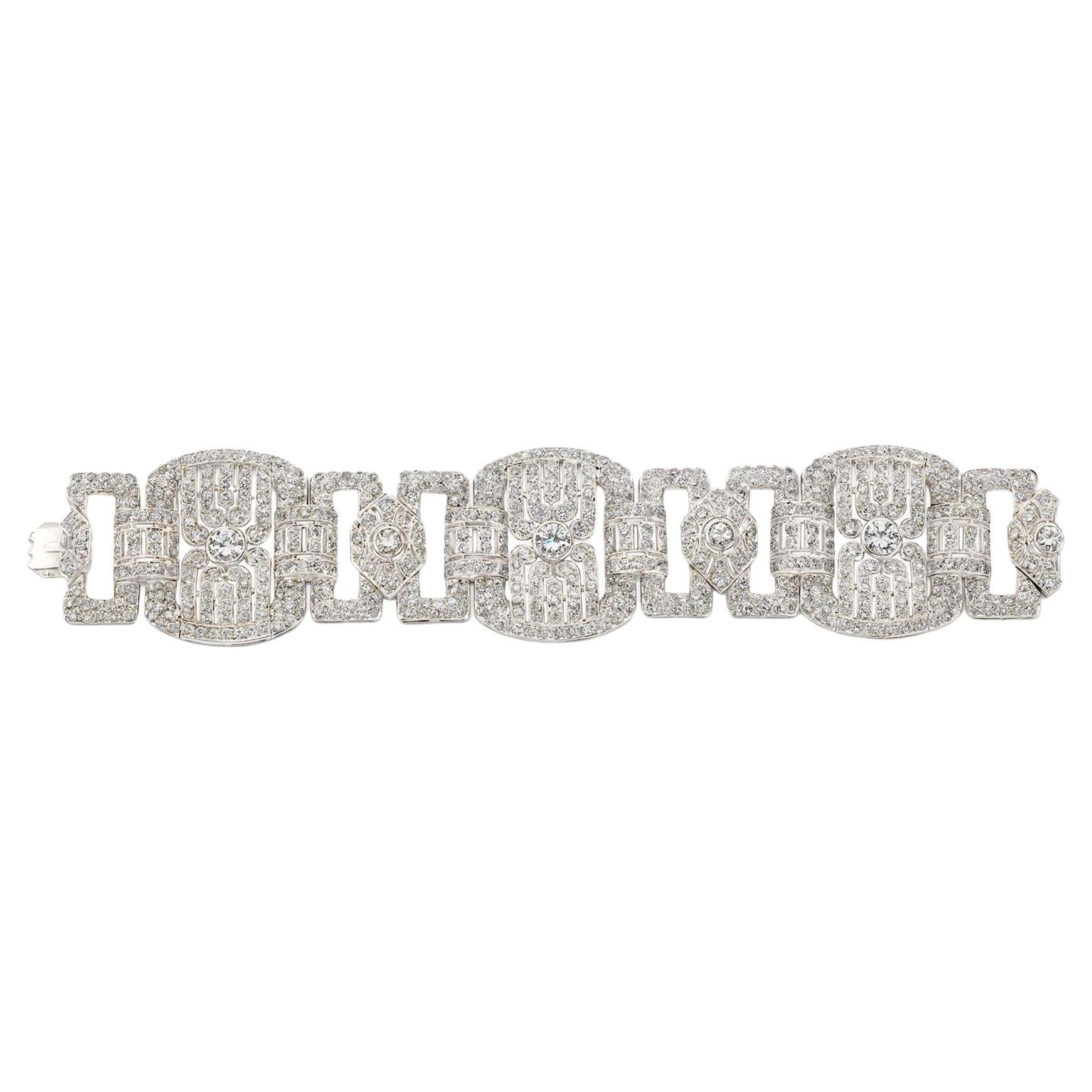 Platinum Art Deco Diamond Bracelet with 37.50 Ctw of Diamonds For Sale