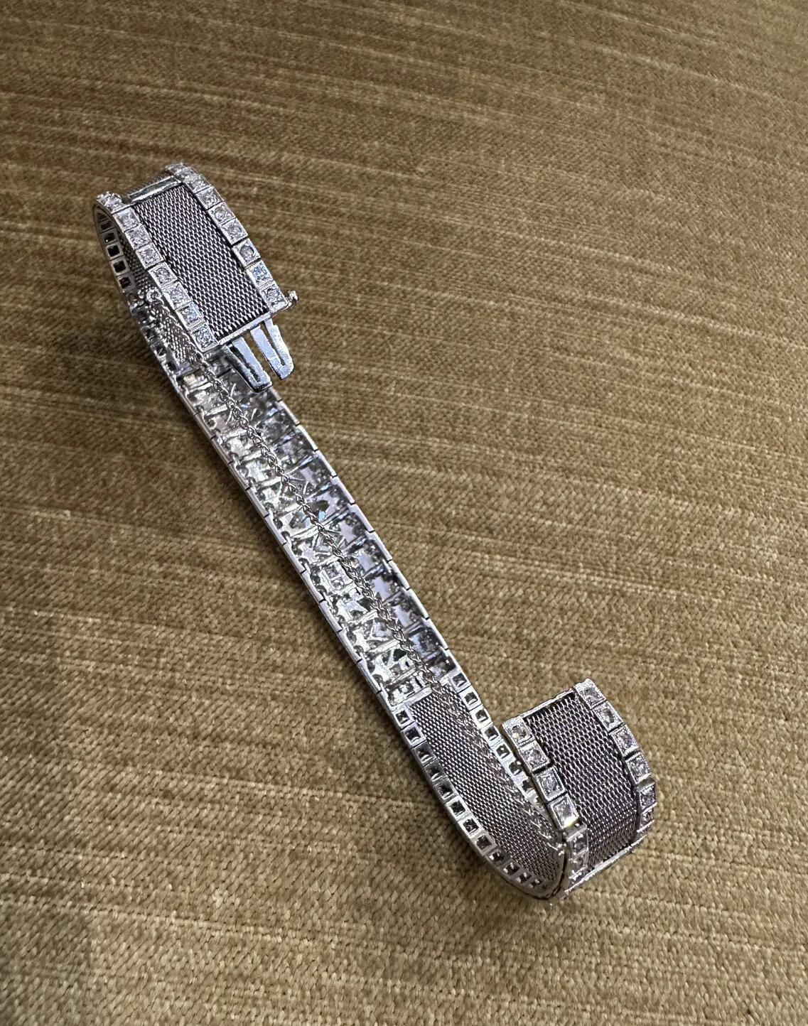 Platinum Art Deco Diamond Bracelet with Marquise Center For Sale 2