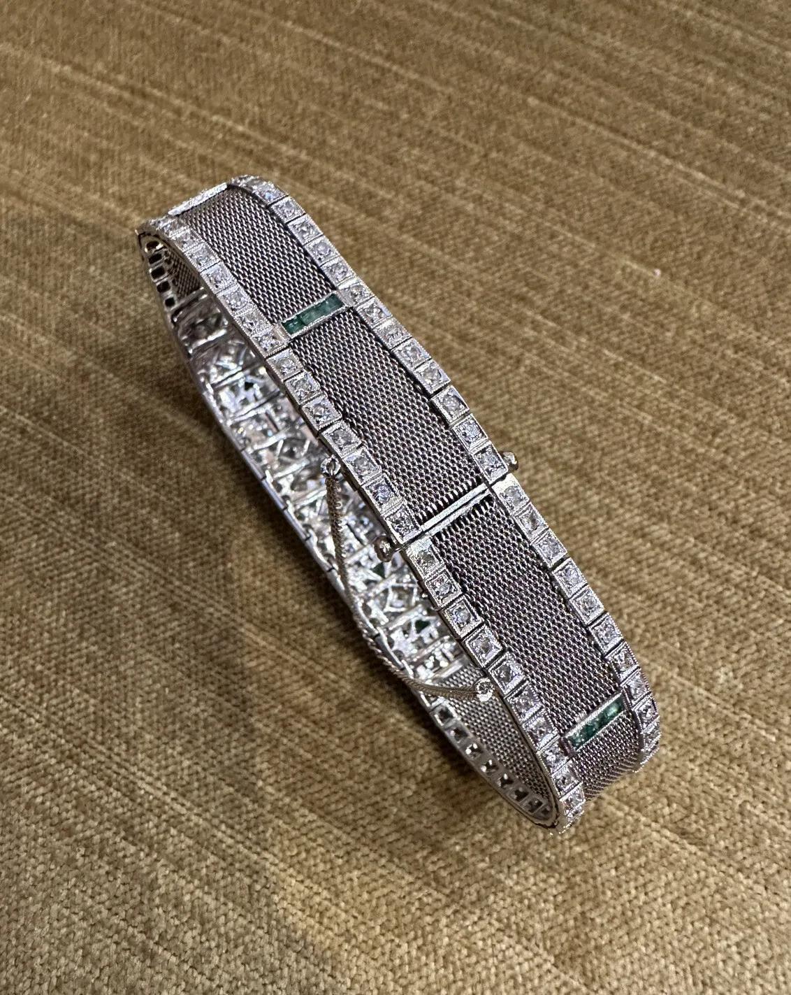 Platinum Art Deco Diamond Bracelet with Marquise Center For Sale 3