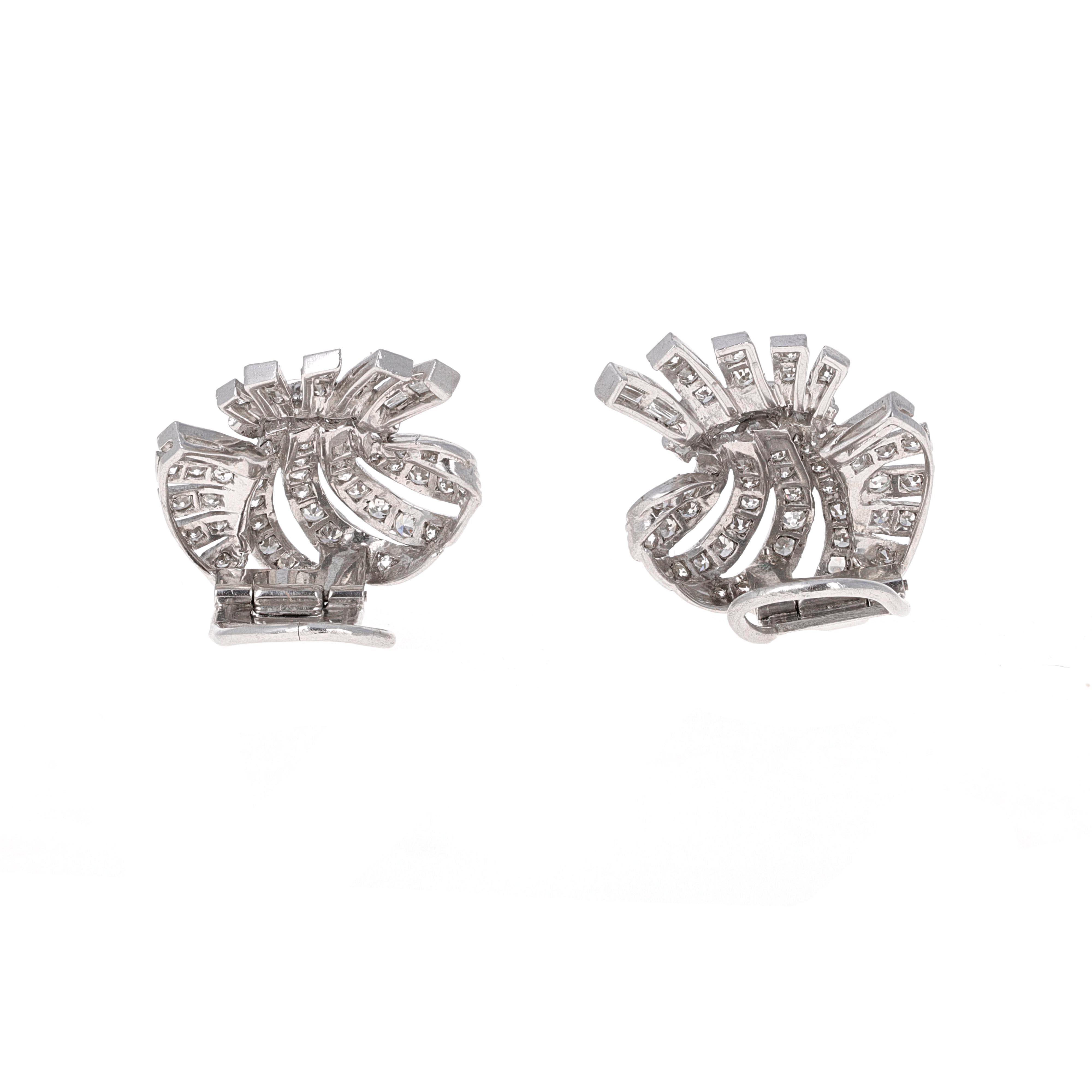 Platinum Art Deco Diamond Clip-On Earrings In Excellent Condition For Sale In Beverly Hills, CA