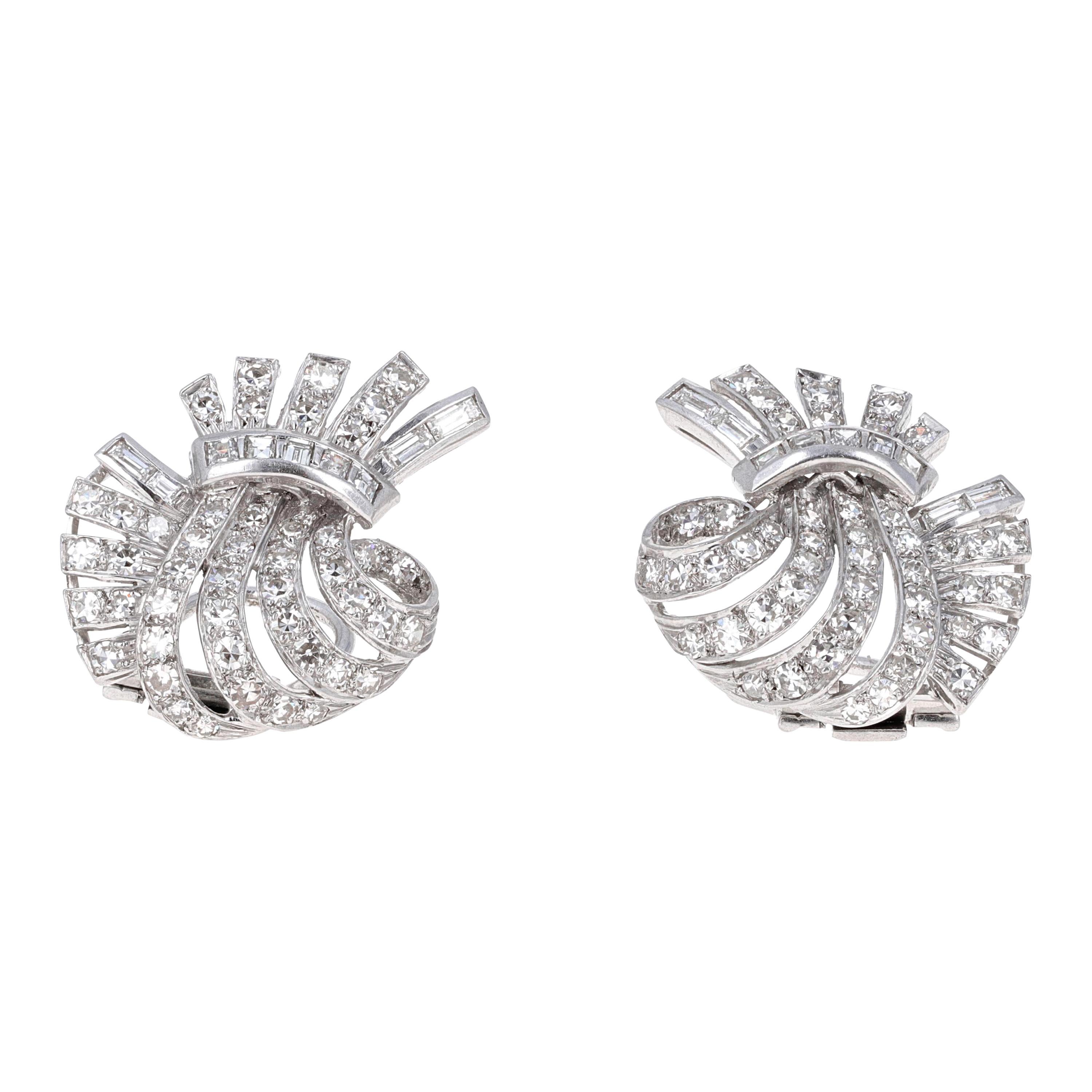 Platin Art Deco Diamant-Ohrclips aus Platin