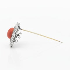Platinum Art Deco Diamond Coral Geometrical Brooch Pendant