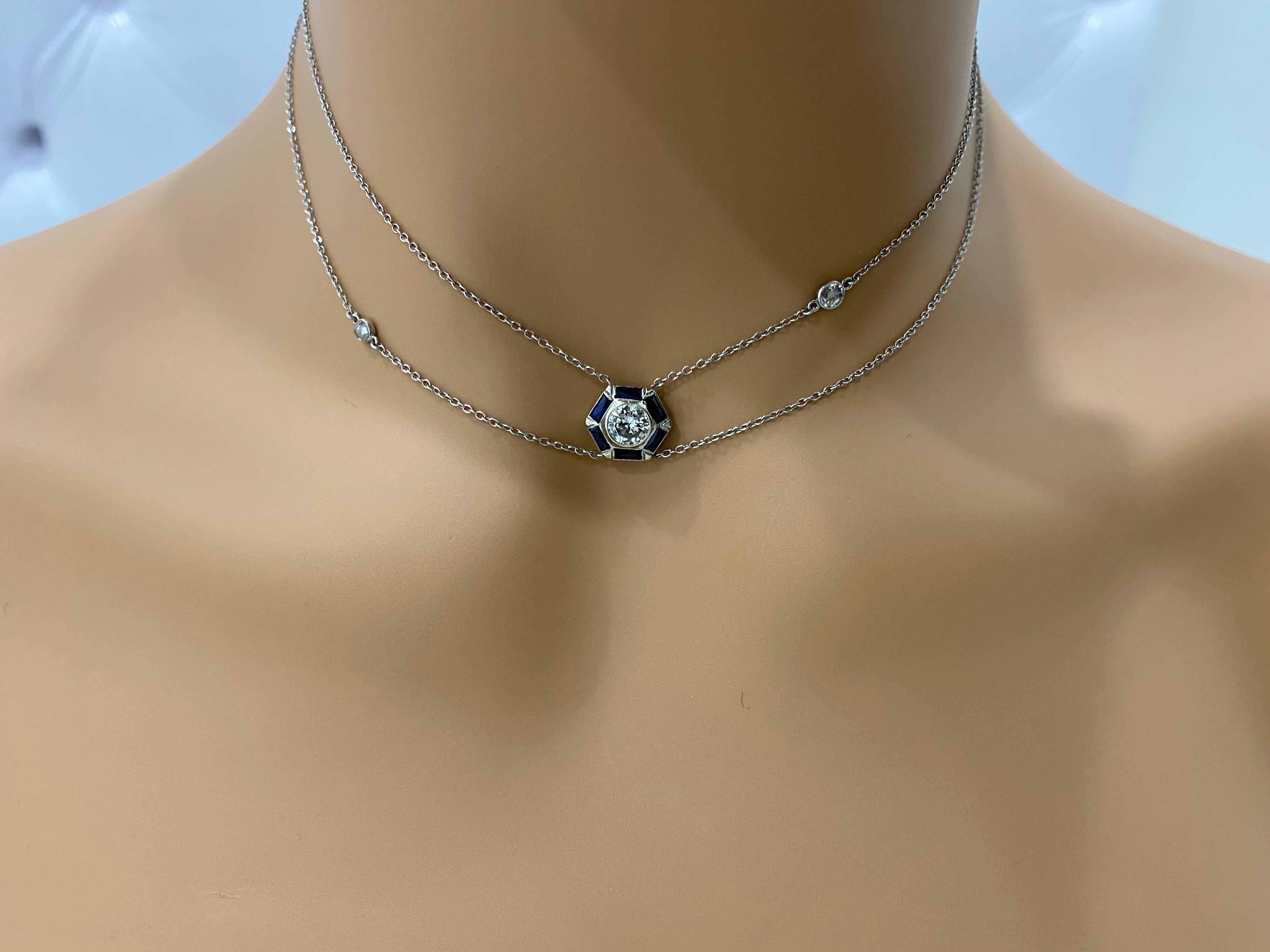 Women's or Men's Platinum Art Deco style Custom Diamond Necklace 