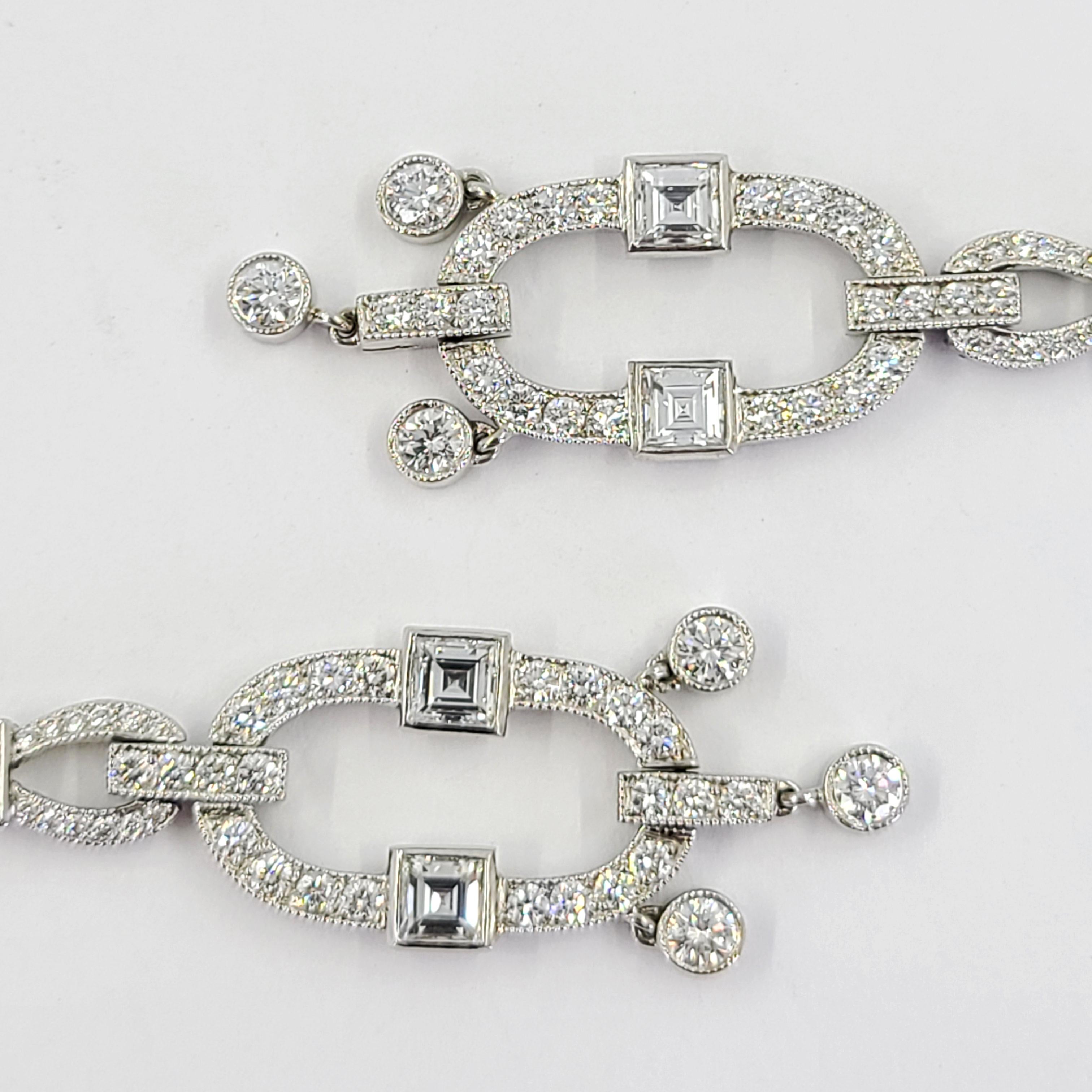 Asscher Cut Platinum Art Deco Diamond Drop Earrings For Sale
