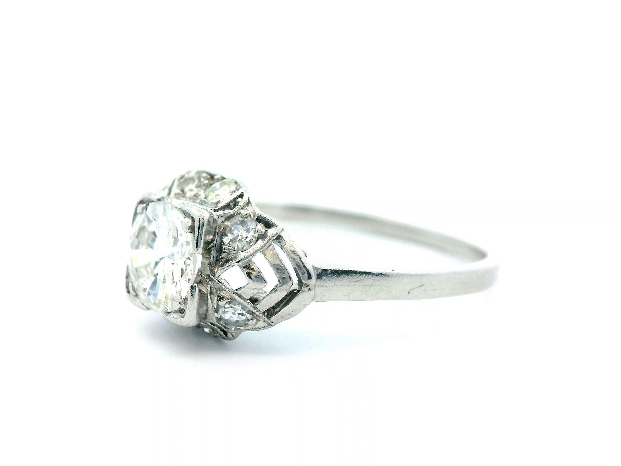 Women's Platinum Art Deco Diamond Engagement Ring For Sale