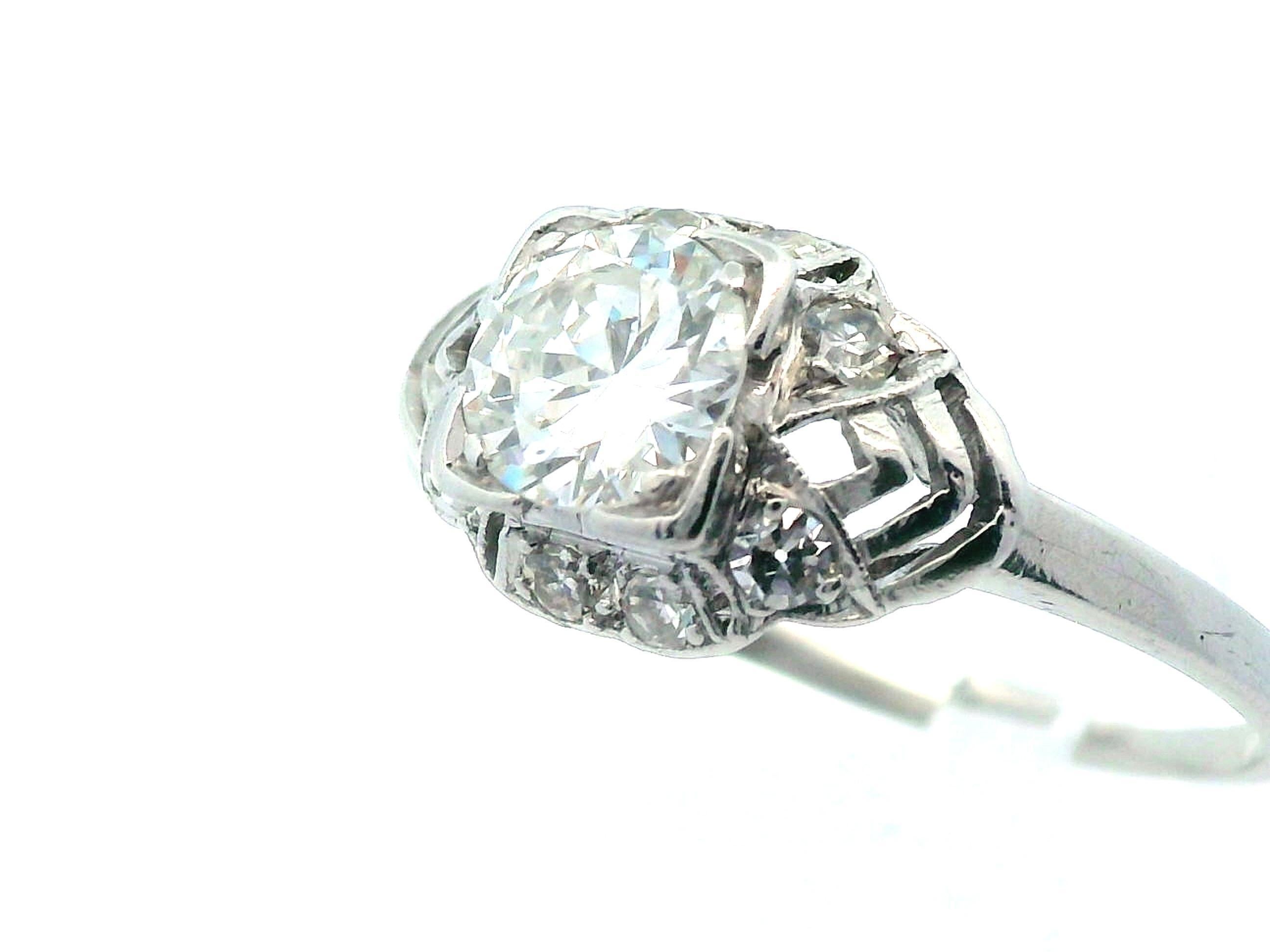 Platinum Art Deco Diamond Engagement Ring For Sale 2